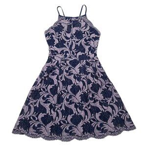 Francescas Dress Womens Juniors XS Purple Fit and Flare Floral Sleeveless Lined